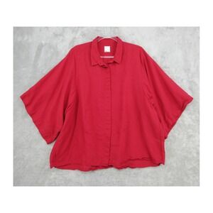 Nicobar Shirt Womens L XL Red Linen Cotton Boxy Relaxed Kimono Sleeve Lagenlook